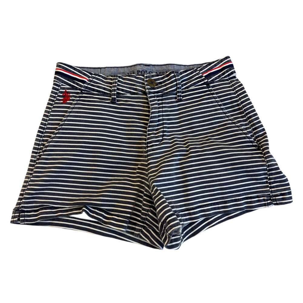 U.S. Polo Assn women Navy White Stripe Nautical Chino Shorts